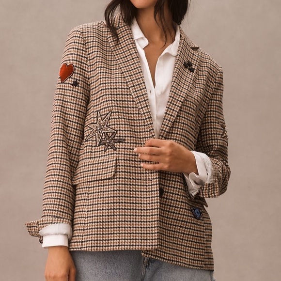 Anthropologie:By Anthropologie Appliqué Blazer in color Neutral Motif - Picture 3 of 16